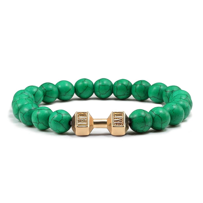 Volcanic Stone Bracelet - Matte Black & White Beads Dark Green G