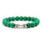 Volcanic Stone Bracelet - Matte Black & White Beads Dark Green S