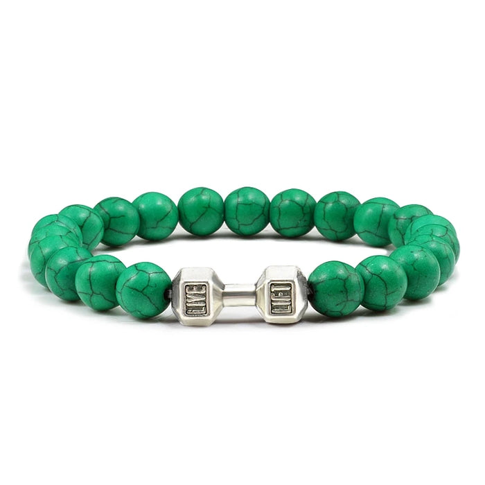 Volcanic Stone Bracelet - Matte Black & White Beads Dark Green S