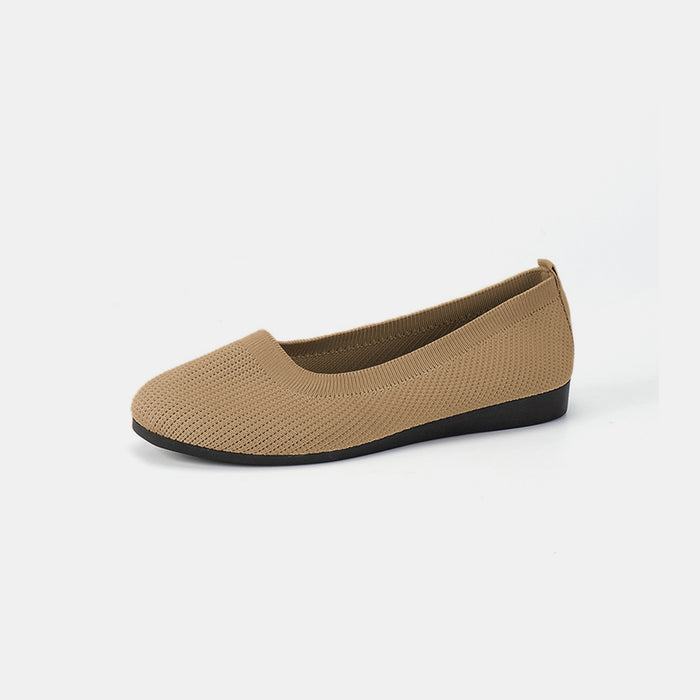 Round Toe Knit Ballet Flats Khaki