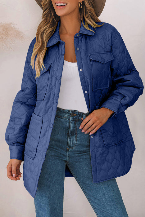 Snap Down Collared Winter Coat French Blue