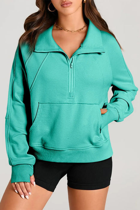 Half Zip Long Sleeve Sweatshirt Turquoise