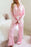 Light Pink Satin Shirt and Ruffle Hem Pants Pajama Set Light Pink