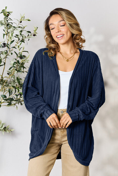 Basic Bae Full Size Ribbed Cocoon Cardigan Dark Blue