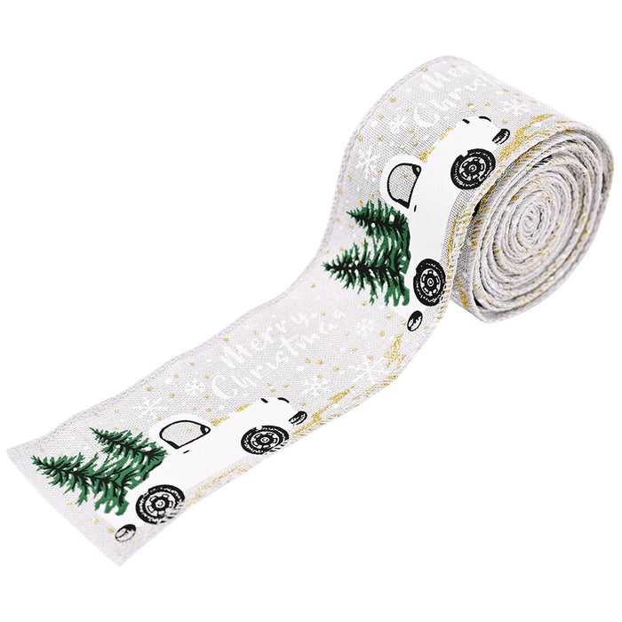 Car & Christmas Tree Ribbon Light Gray One Size