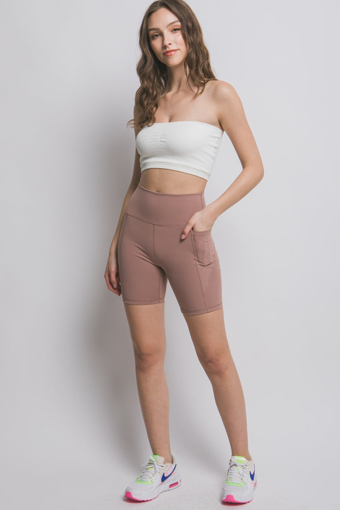 Love Tree High Waist Seam Detail Active Shorts Taupe