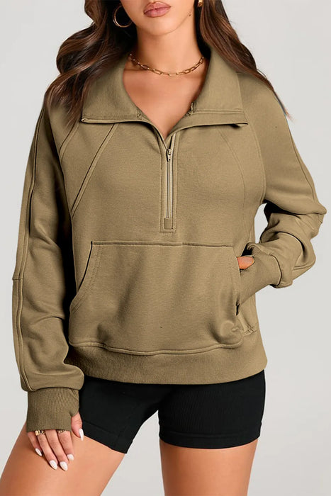 Half Zip Long Sleeve Sweatshirt Camel