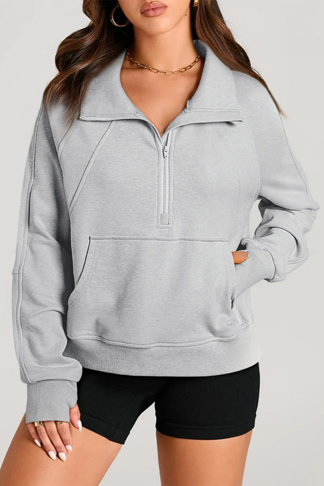 Half Zip Long Sleeve Sweatshirt Light Gray