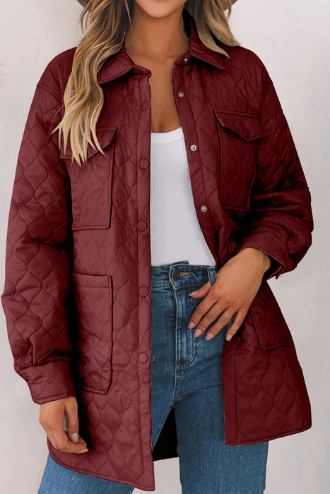 Snap Down Collared Winter Coat Burgundy