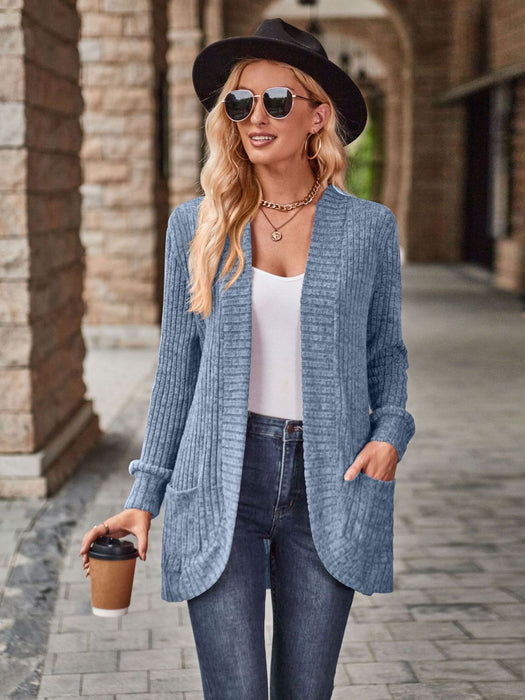 Open Front Cardigan with Pockets Light Blue